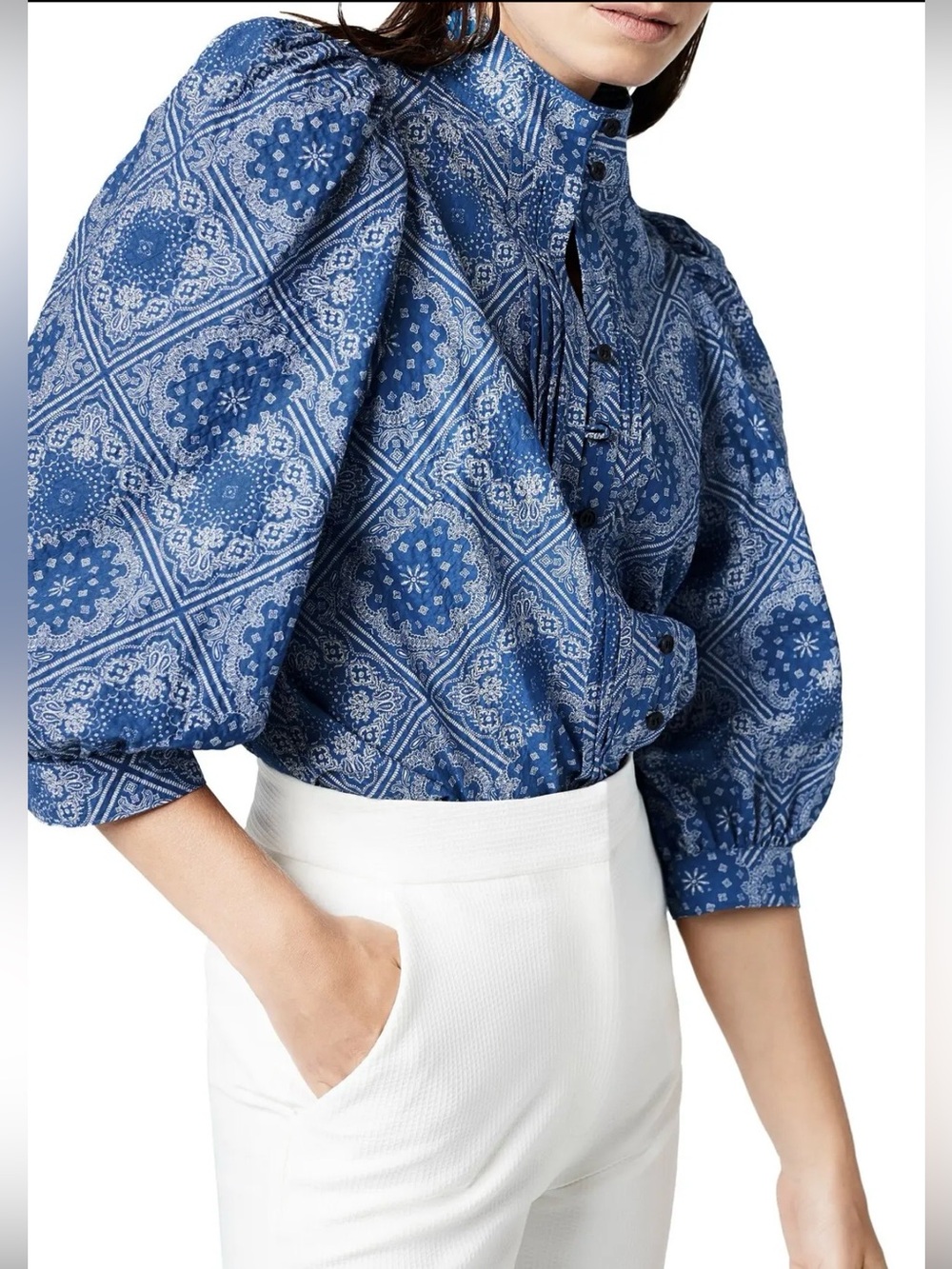Smythe Frontier Bandana Print Pintuck Cotton Blouse